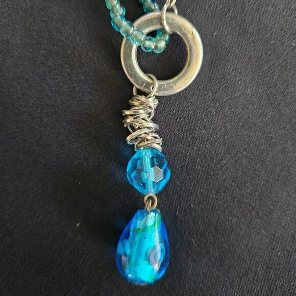 Vintage Translucent Aqua Blue Glass Bead and Chain Necklace - Picture 3 of 7